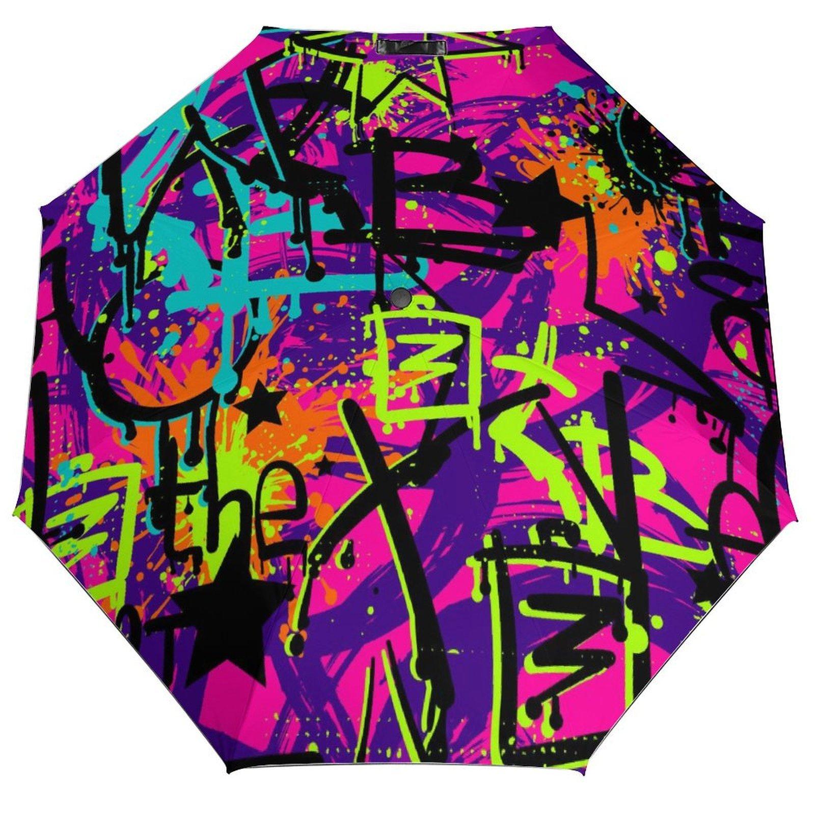 

1 Pack Automatic Umbrella Offering Windproof Protection And Waterproof Fabric Designed For Travel In Graffiti Themed Look чорний