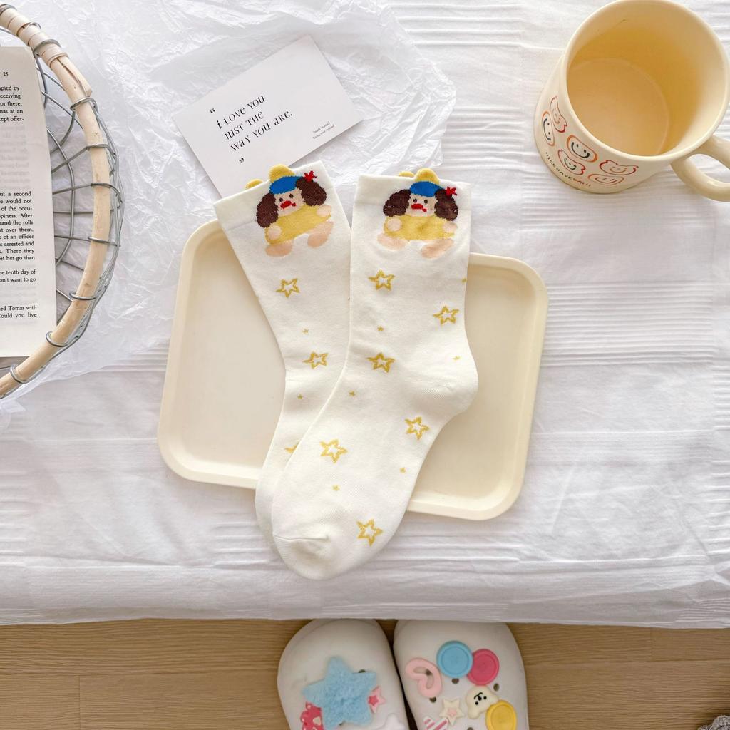 Socks, Medium Socks, Pure Cotton, Spring And Autumn Thin Socks, Piled Up Socks, Trendy Socks, Cotton Socks, Summer Cartoon Striped Dachshund