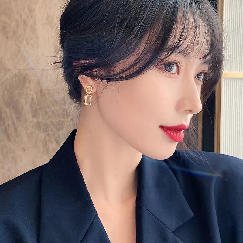 Exquisite Luxury Micro Inlaid Zircon Geometric Square Earrings for Woman 2024 Korean Fashion Zircon Party Girls Unusual Earring