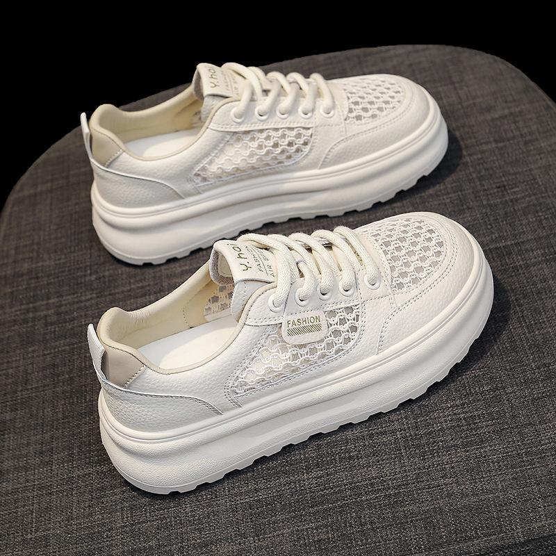 [Fanfna] thick-soled little white shoes women's mesh sports shoes 2025 summer new height-increasing casual versatile board shoes
