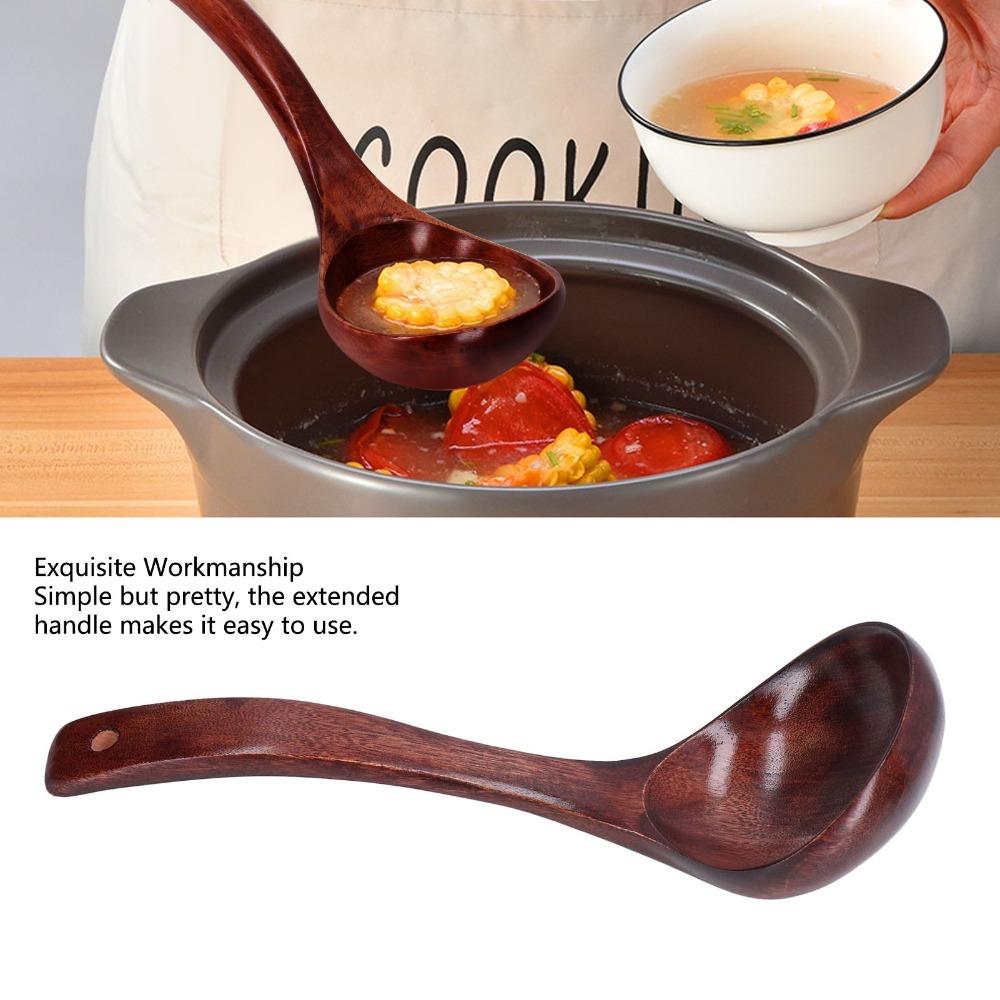 2Pcs Wood Soup Spoon Smooth Cooking Spoon Set Wood Ladle  Cooking
