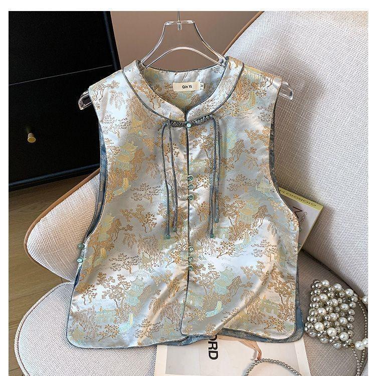 

Улучшенный жилет с пряжкой 2025 маленький круглый вырез жаккардовый год вышитый жилет топ без рукавов 3XL (recommended 138-75kg) синий