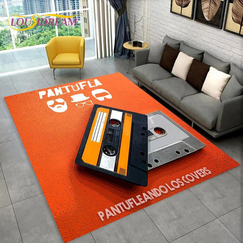 Alfombra de Área Grande con Patrón de Cinta de Cassette de Música Retro, Alfombra para Sala de Estar, Dormitorio, Sofá, Felpudo Decorativo, Felpudo Antideslizante