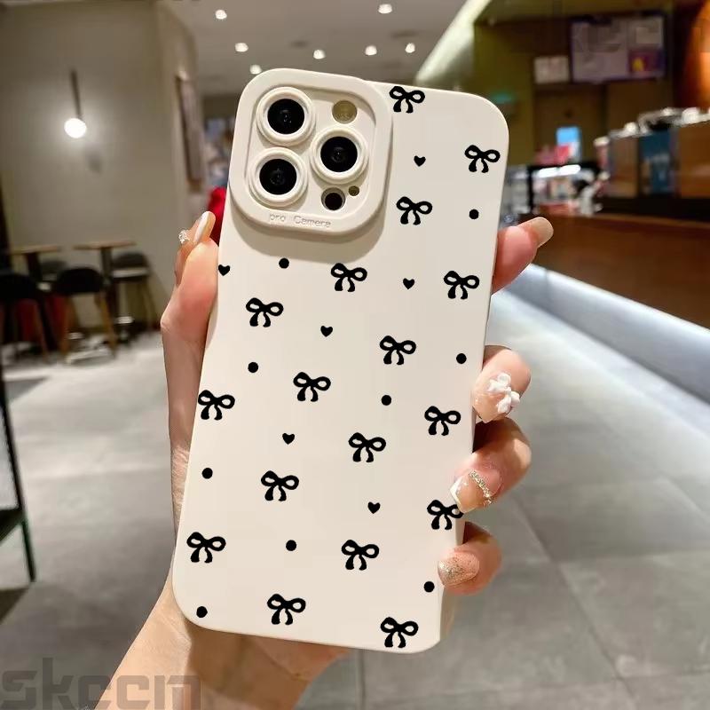 Black Bow Pattern Phone Case For iPhone 16 15 14 11 Pro Max 12 13 Mini XS XR X 8 7 16 Plus Shockproof Soft Silicone Bumper Cover