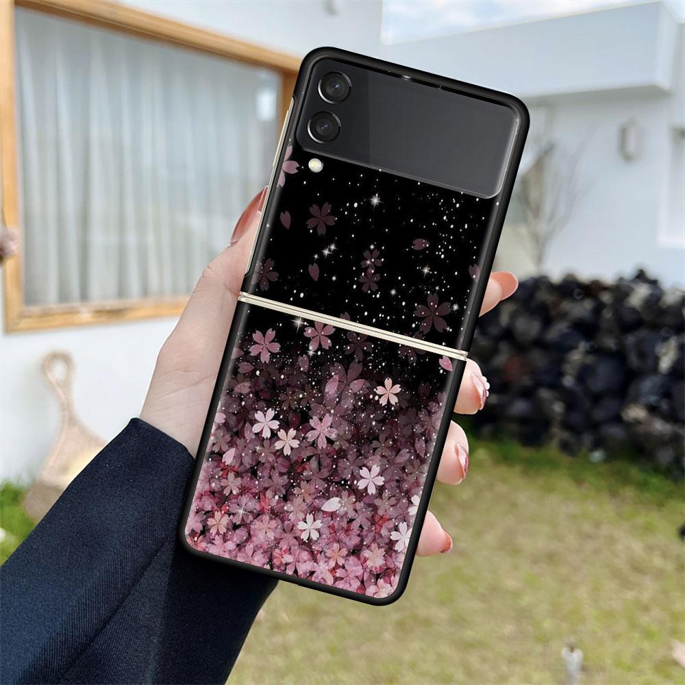 Shiny Pink Cool Case For Samsung Galaxy Z Flip 3 4 5G Black Hard PC Phone Housing Z Flip4 Luxury Segmented Cover