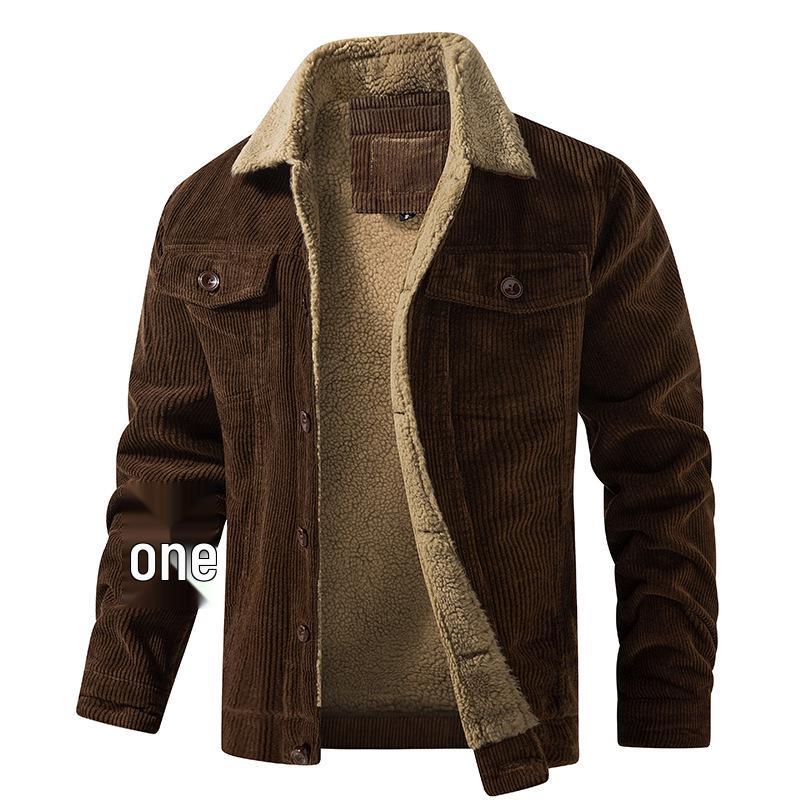 Retro Multi-Pocket Men's Corduroy Jacket with Velvet Lining