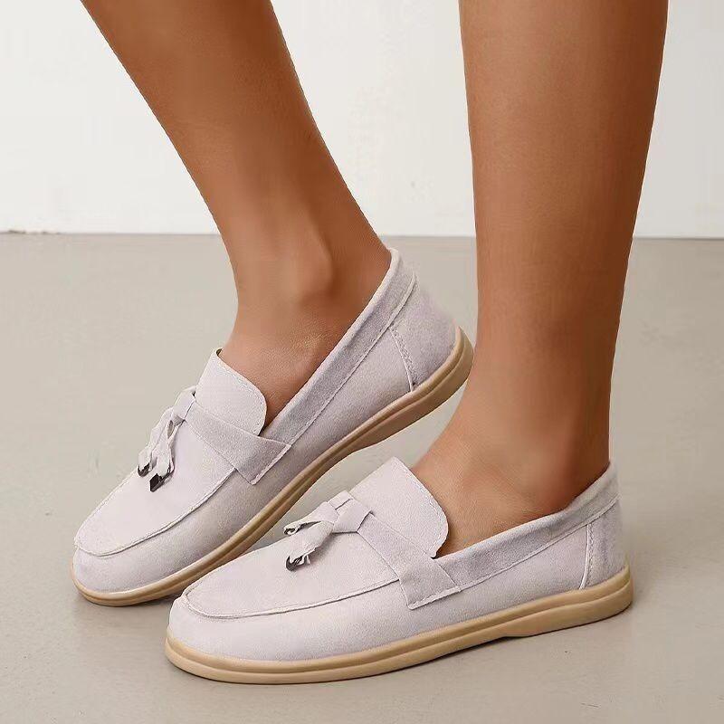 Spring new flat-bottomed Doudou shoes women's casual shallow mouth round head large size single shoes bow lazy shoes