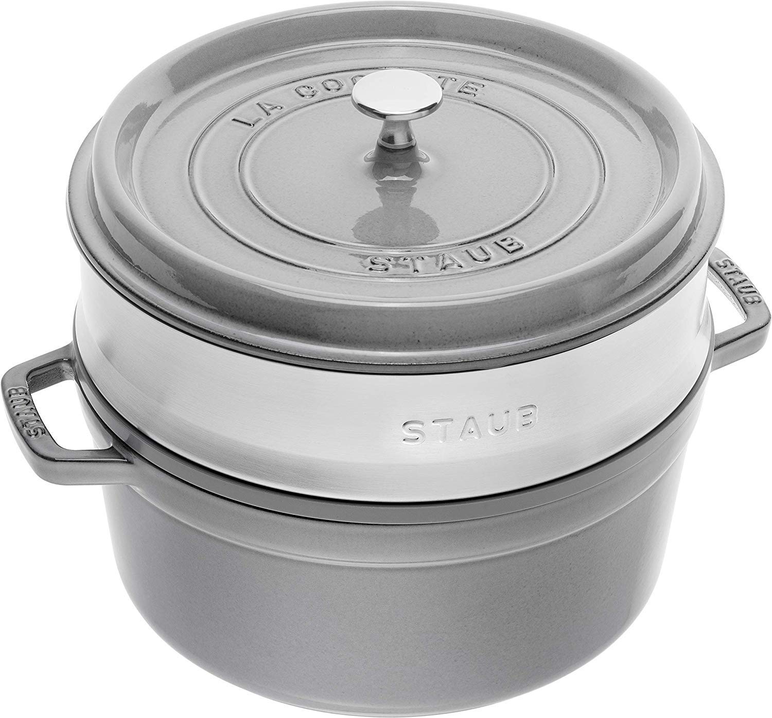 

Staub Cocotte Round Gray 26cm Steamer Large Two Hand Cast Enamel Pot IH Compatible Japanese La Cocotte Round Pico Set [Authorized Product] 40510-605