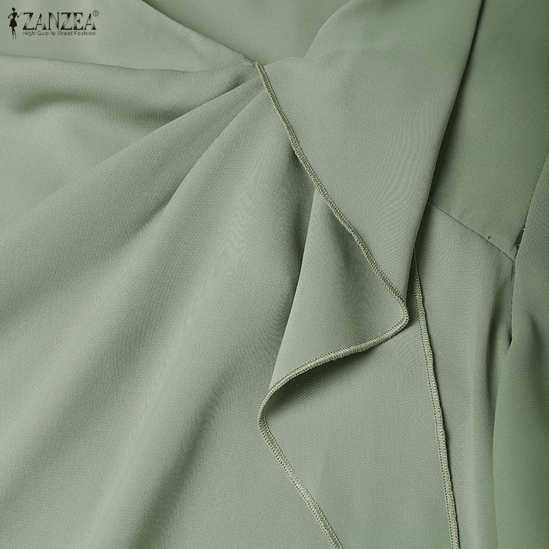 ZANZEA Women Casual Irregular Collar Solid Color Loose Short Sleeve Blouse