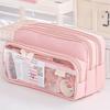 Color-Block Pen Bag Transparent Pocket Multi-layer Pen Pouch New Pencil Case  Girl