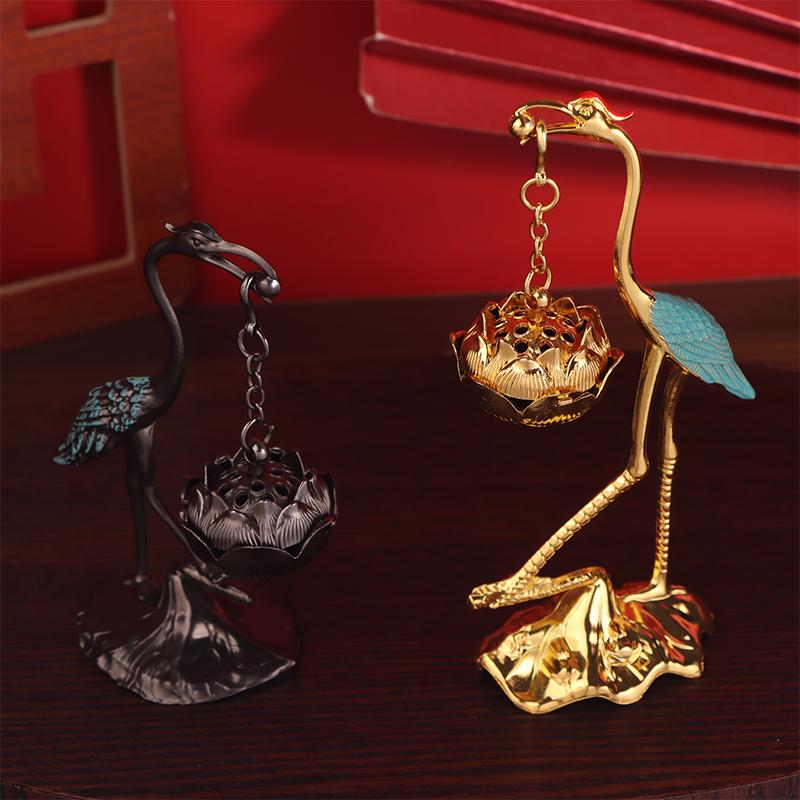Crane Incense Burner Holder Stove Lotus Incense Burner Antique Alloy Lotus Hanging Stove Tea Ceremony Craft Household Decoration