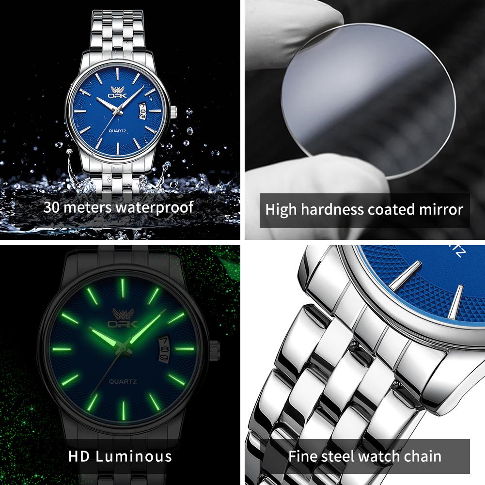 OPK 6045 Men's Watches Simple Fashion Steel strap Auto Date Luminous Waterproof Quartz Wrist Watches for Man Elegant Man Watch
