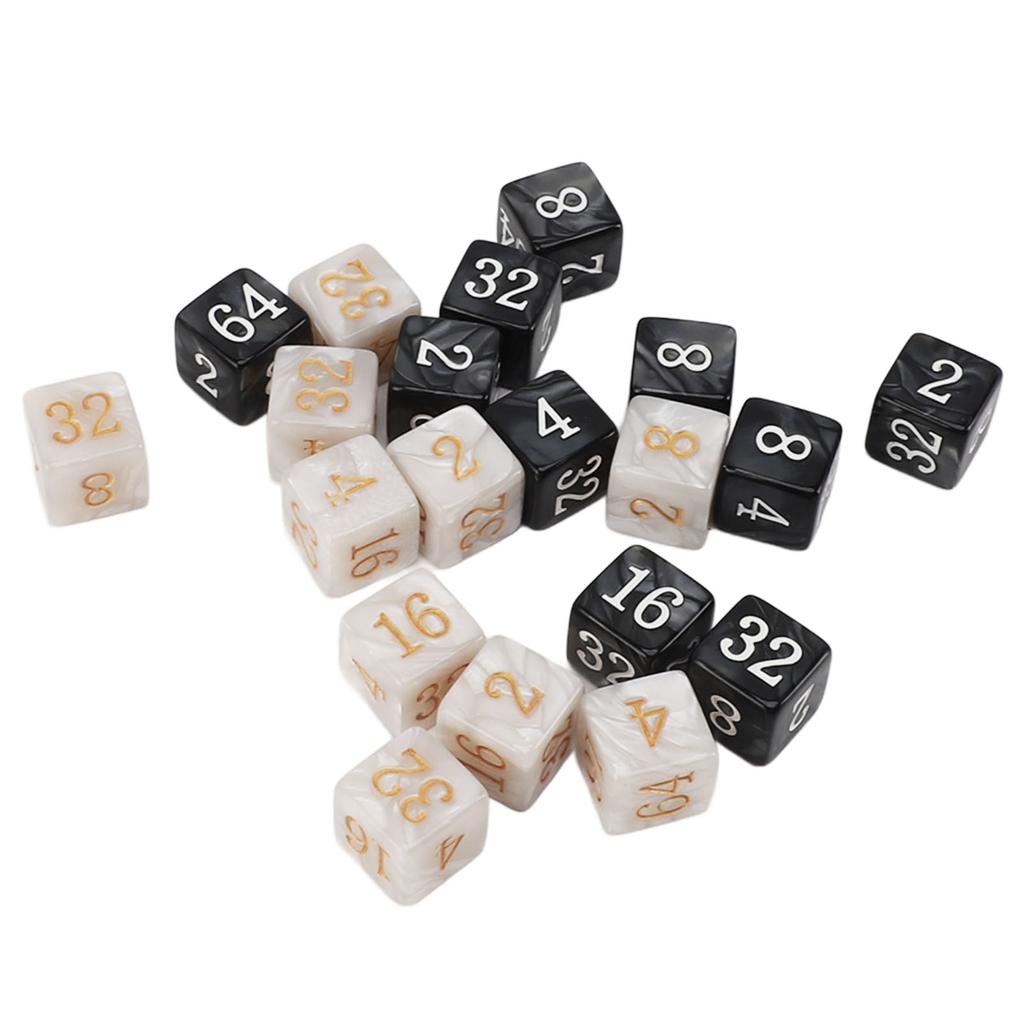 20pcs Numbered Dice Square Corner Multiple of 2 Number Pearl White Black Plastic Dice for Board Game