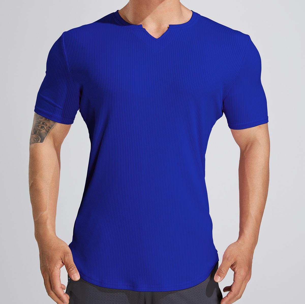 

Men s Autumn Fitness Half Tight Short-Sleeve Striped Sports T-Shirt for Basketball & Running M королевский синий