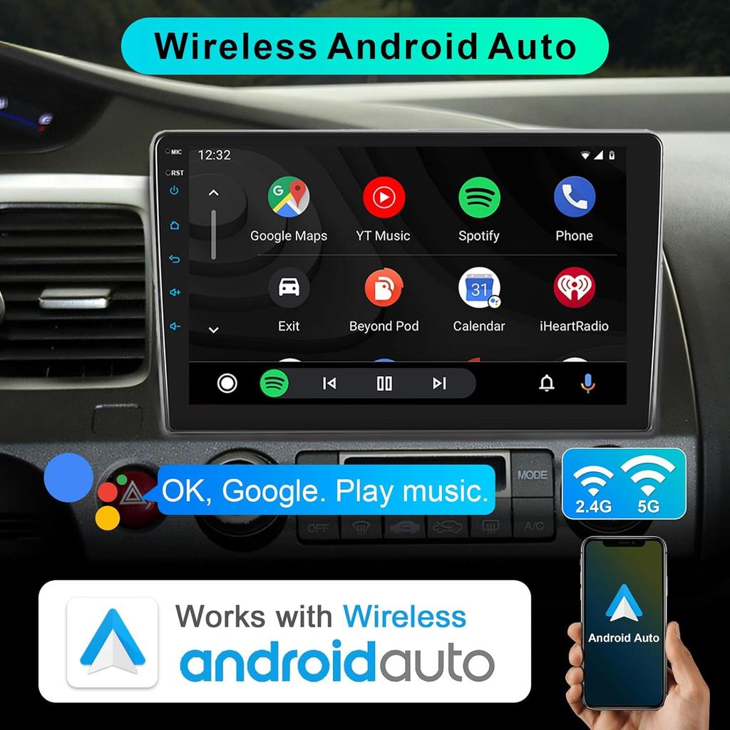 Car Stereo Radio for Honda Civic 2006-2011, 10.1' Touch Screen with Wireless CarPlay, Android Auto, Bluetooth, GPS, MirrorLink,