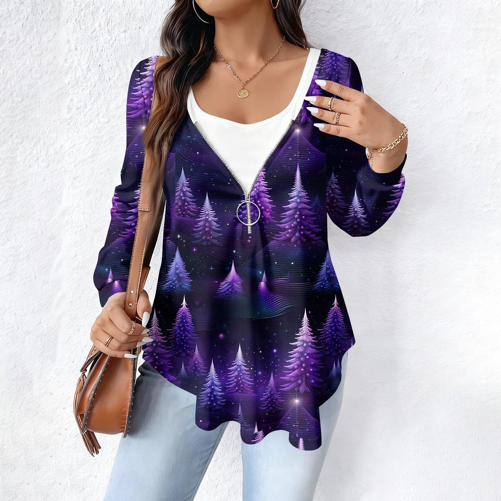 Women's Fashionable Casual Long Sleeved Loose Oversized Printed Top