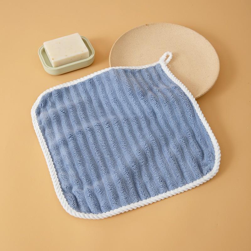 

1Pc 25x25cm Striped Solid Color Coral Fleece Square Super Soft Quick Dry Baby Children Hanging Face Towel 25x25cm синій
