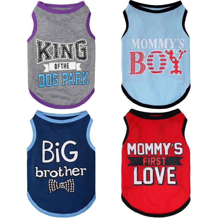 4 Pack Dog Shirts Cute Printed Clothes Sleeveless Summer Puppy Clothes for Small Medium Dogs Cats Holiday Apparel