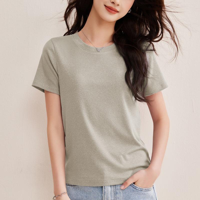 New Lyocell Tencel Linen Mask Women s Summer Short-Sleeved Thin Bottoming Shirt Loose Top M