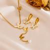 Elegant Titanium Steel Butterfly Necklace & Earring Set with Pearl Tassels - Non-Fading Stainless Steel