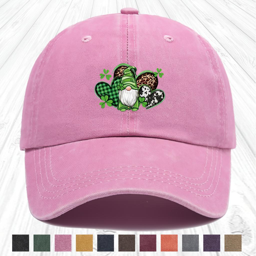 St Patricks Day Gnome Hearts Print Baseball Cap Polyester Adjustable Outdoor Casual Hat Unisex Adult