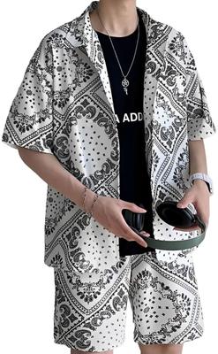 Paisley Pattern Short Sleeve Shorts Top and Bottom Set Street Style Collared Shirt and Shorts Set Short Sleeve Set Setup 2 Piece Set Patterned Shirt