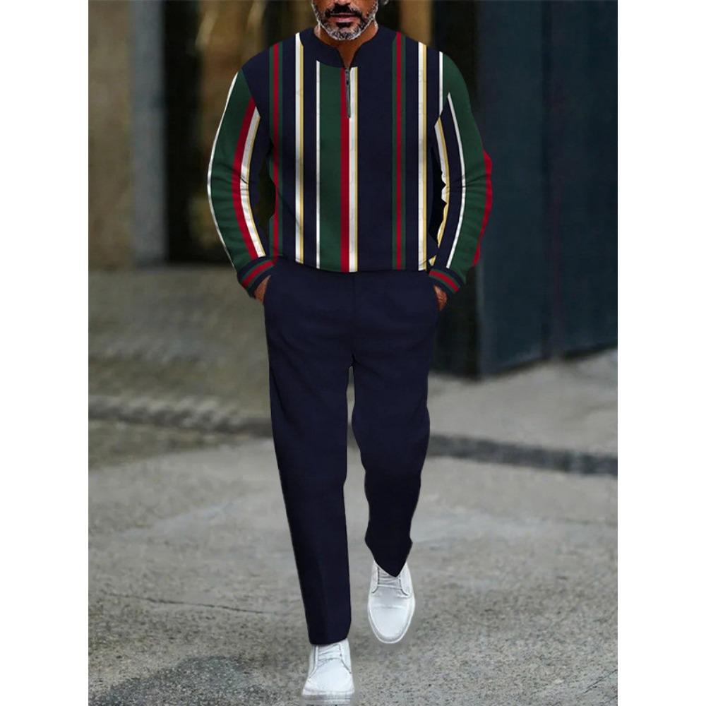 

Spring Autumn Fashion Streetwear Men s Long-Sleeved Half-Zipper Stand-Up Collar Casual Sportswear Men s Clothing Two-Piece set XXXL