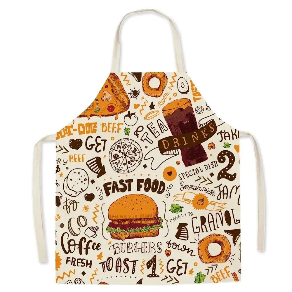 Cute Gourmet Burger Fries Pizza Pattern Kitchen Cooking Apron Men's Sleeveless Women's Cooking Baking Bib