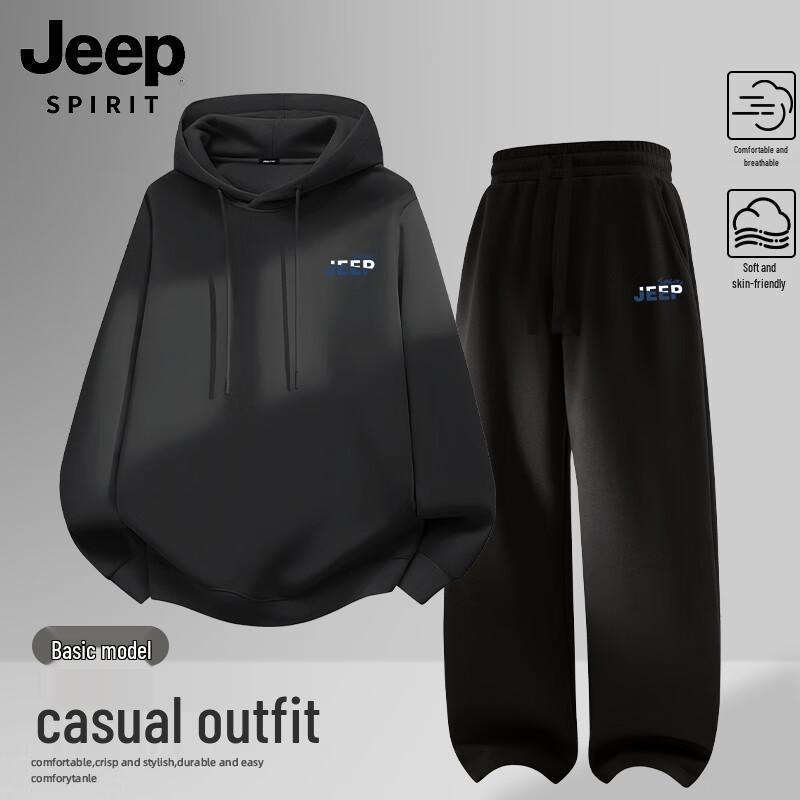JEEP SPIRIT Men s Casual Hoodie & Straight-Leg Pants Set L