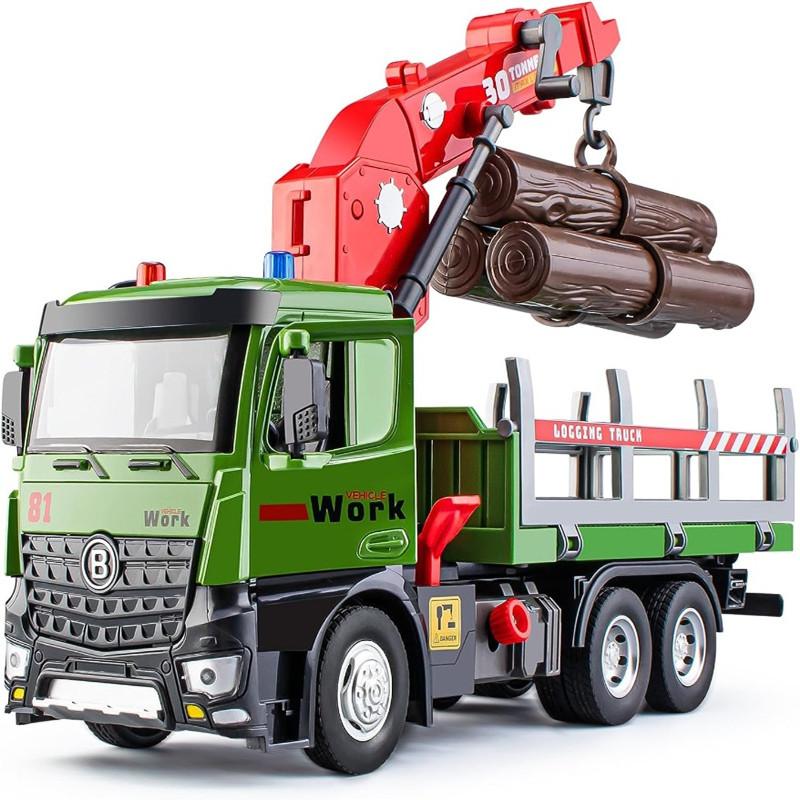 

Игрушечная металлическая кабина лесовоза, лесовоз с фрикционным приводом и полностью функционирующим погрузочным краном, большой строительный грузовик с огнями и звуками