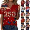 Modisches lässiges kurzärmeliges Damenoberteil mit Unabhängigkeitstag-Print und V-Ausschnitt