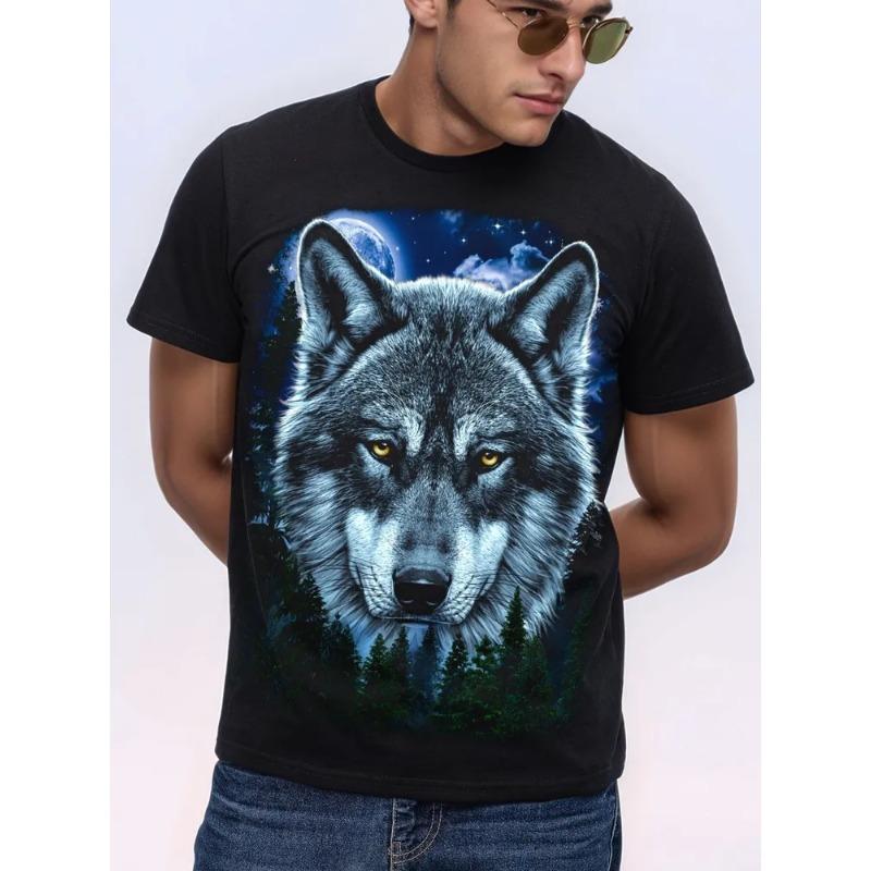 Men's Clothing 3D Wolf Print Summer Man Clothes O-Neck Men's Short Sleeve T-Shirt Loose Men's Funny T-Shirts