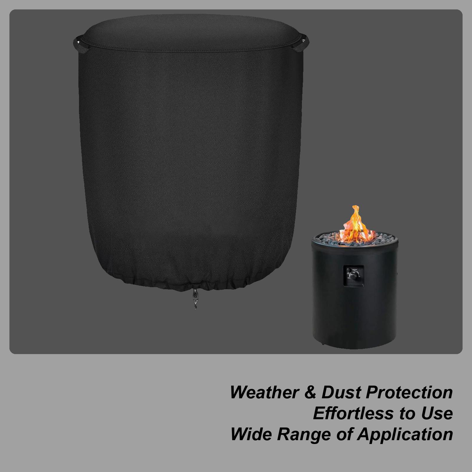 Round patio fire pit cover UV resistant waterproof Elastic adjustable tie at the bottom Outdoor tall fire pit protection cover nero