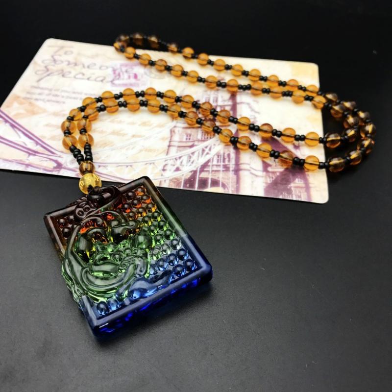 Chinese Style Three Colours Guanyin Buddha Necklace Pendant Exquisite Mascot Sweater Chain Fashion Jewelry Holiday Gift