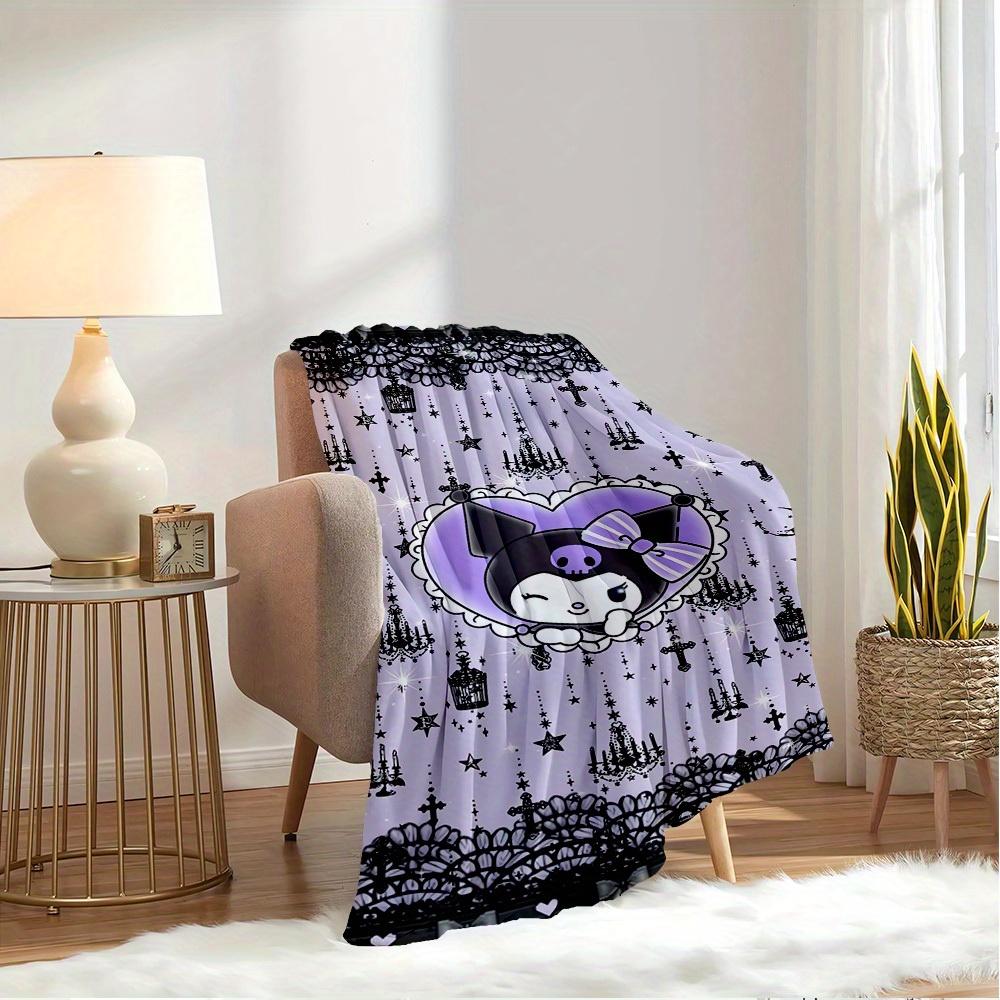 1pc Cute Goth Cat Home Decor Blanket with Skull Headphones - Seasonal Universal Cozy Washable Gift, Suitable for All Ages, Suitable for All