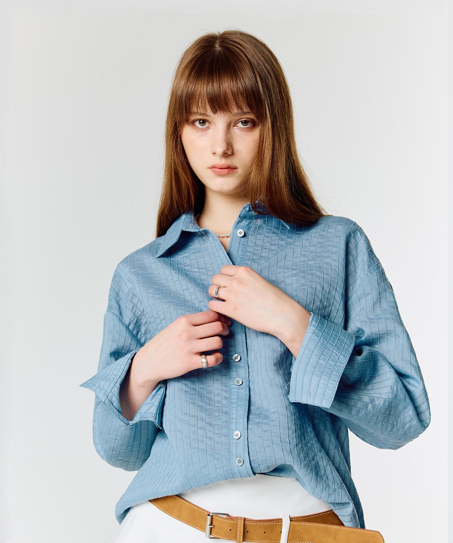 Latizen L15 Stripe Over Shirts(Blue) Blue/Free
