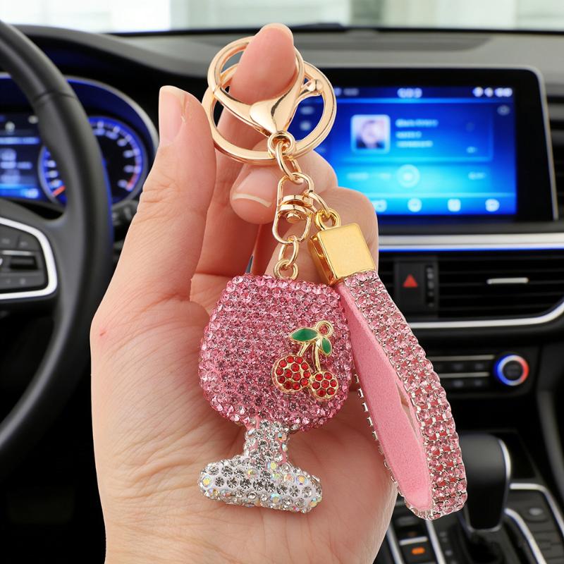 Shining Diamond Inlay Glass Cup Key Chain Car High-End Key Ring Lady Bag Delicate Pendant Ornaments Jewelry
