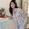 Leoparden-Kätzchen Samt Pyjama im japanischen Stil für Damen - Niedliche & Warme Herbst/Winter Loungewear