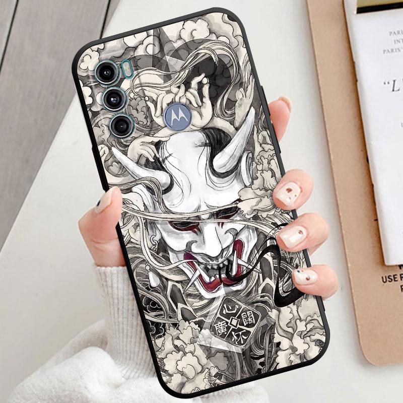 Samurai Oni Mask Case for Motorola Moto G60 G9 Power Lite G31 G32 G200 G52 G72 G50 G30 G51 G71 5G G22 Cover TPU Soft