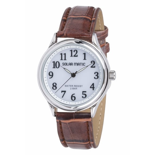 

Klefer Men s Analog Solar-Powered Waterproof Watch with Leather Strap, Brown, SM-AM166-WTS