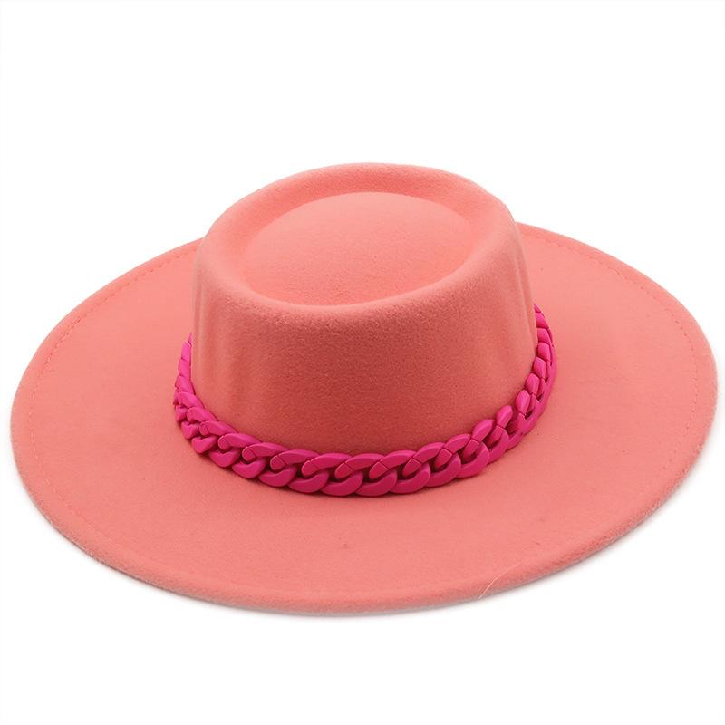 New autumn and winter wool.cm color fashionable chain big brim jazz top hat felt hat
