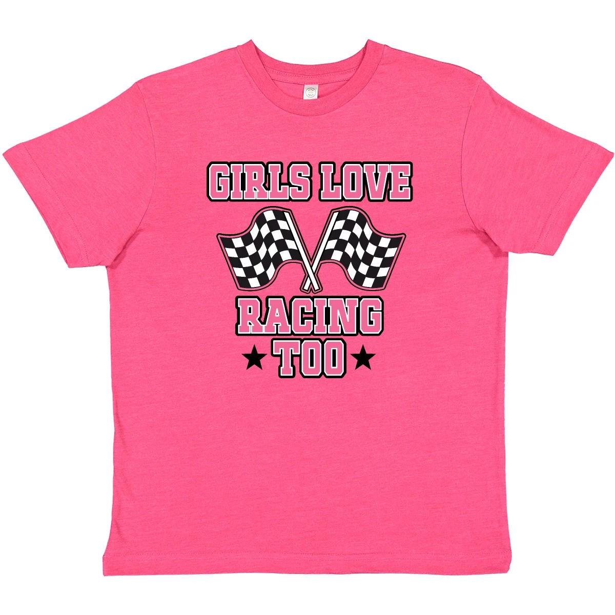 Inktastic Girls Love Racing Rally Flags Youth kids boys T-Shirt Cars Childs Tee Kids Child 140