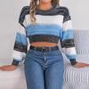 Autumn Winter Vintage Stripe Print Loose Cardigan Sweater Long Sleeve O Neck Knitwear