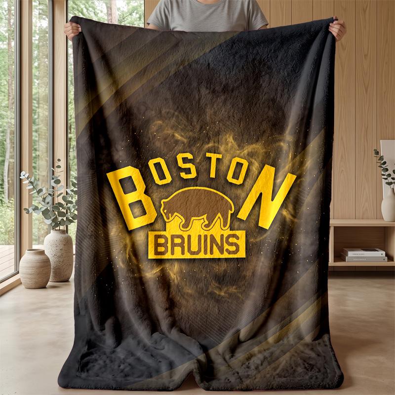Boston Bruins Flannel Fleece Blanket Cozy Warm Throw Blanket For Couch Bed Travel All Season Use