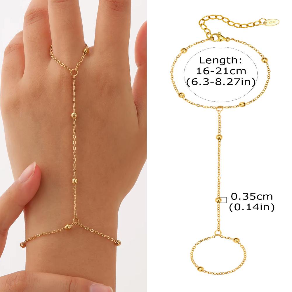 Luxury Minimalist Gold Plated Thin Chain Finger Ring Hand Chain Bracelets for Women, Party Elegant Stainless Steel Jewelry