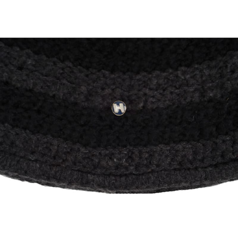 HIGHSCHOOLDISCO Gestreifter Logo Strick Bucket Hat_GrauSchwarz