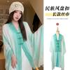 Small fresh white floral silk scarf women's summer travel buckle sunscreen large shawl beach towel thin yarn scarf scarf