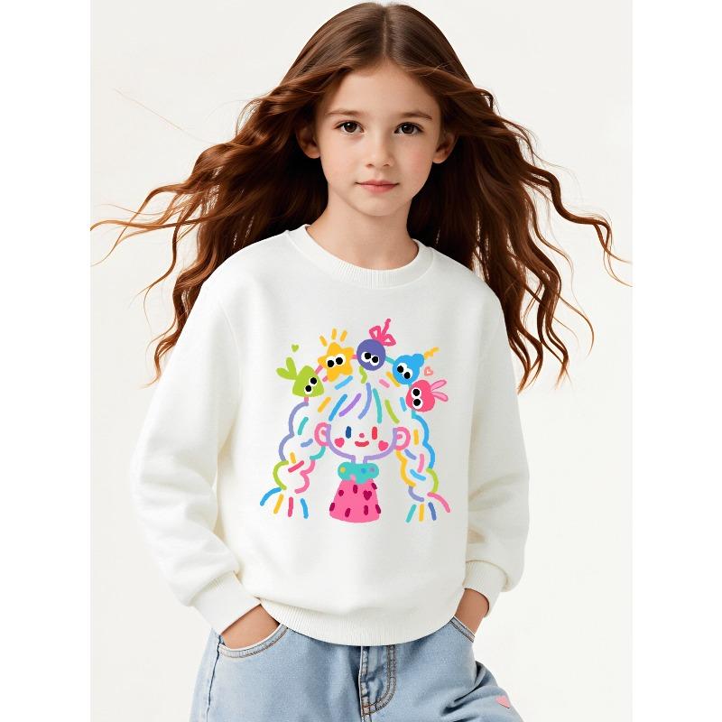 European sizes Kids Sweatshirt, Kids Clothing, Kids Round Neck Fashion Sweatshirt, Colorful Hair Characters Fun Design, Casual And Sporty 110