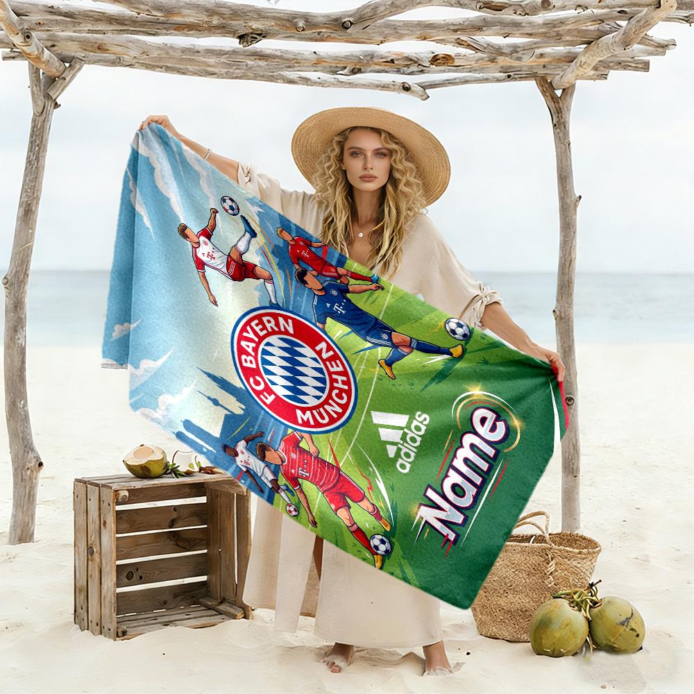 Bayern Munich Soccer Poster Customizable Name Beach Towel Soft Durable Quick-Dry Suitable for Swimming Gym Camping Yoga Vacation