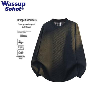 Wassup Sohot Men's Quilted Crewneck Pullover Sweatshirt